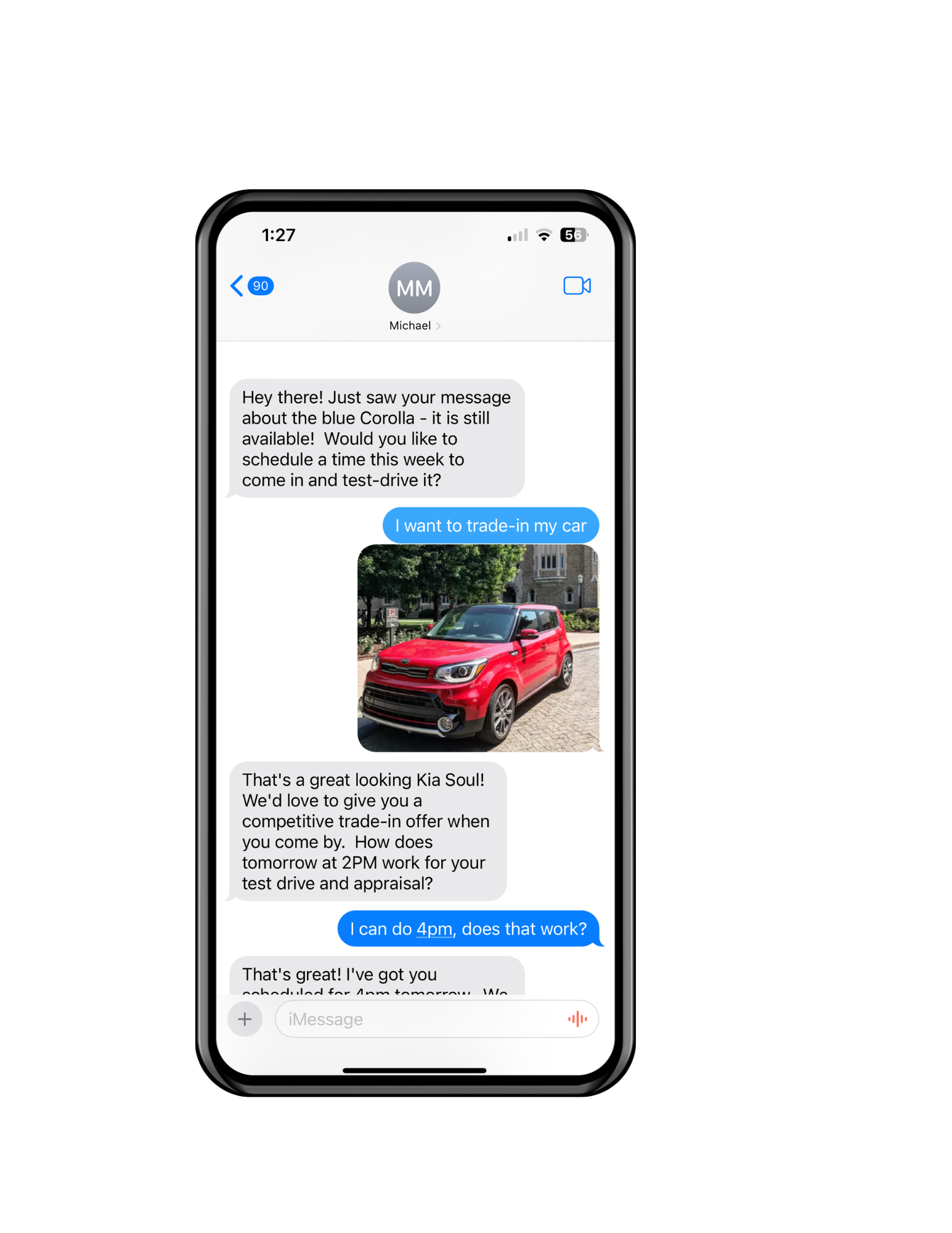 Hammer AI messaging interface showing real-time customer conversation